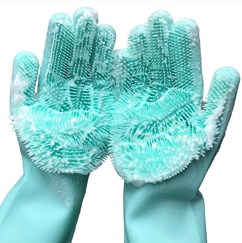 XFLYP Pet Grooming Gloves, Grooming Gloves Cats Made of Silica Gel Glove Brush Cat, Hangable Design, Bathing and Massaging for Dogs and Cats (Green) - BeesActive Australia