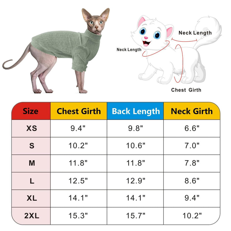 Idepet Sphynx Hairless Cats Sweater Shirt Kitten Soft Puppy Clothes Pullover Cute Cat Pajamas Jumpsuit Cotton Apparel Pet Winter Turtleneck for Cats and Teacup Chihuahua Small Dogs(Green,S) Green Gray - BeesActive Australia