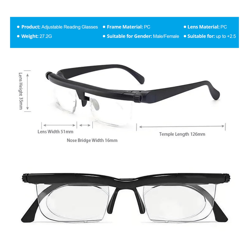 Vi Shift Flex Vision Glasses - Flex Focus Adjustable Glasses Dial Vision Reading Glasses Prima Focus Adjustable Reading Glasses Men and Women Clear View Pro, Deefocus Glasses - BeesActive Australia