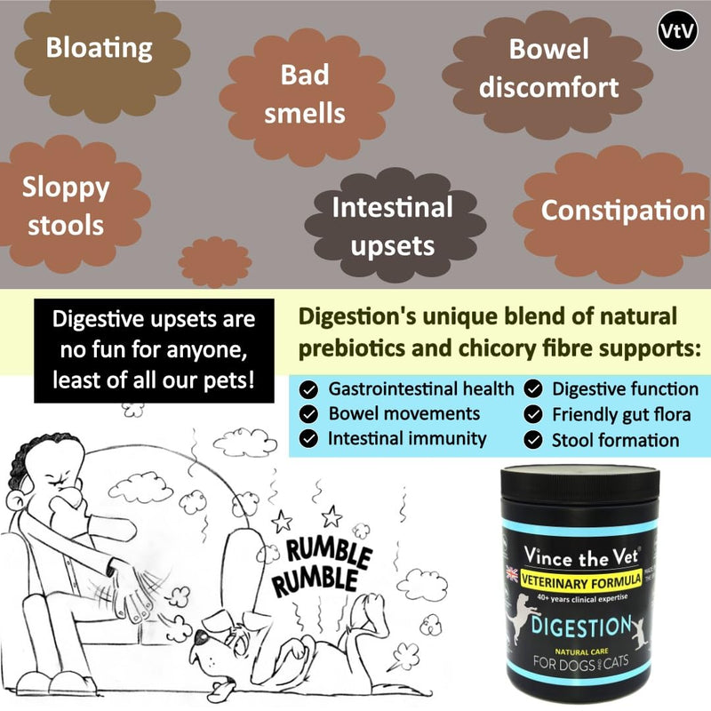 Natural Digestion Prebiotic Powder for Cats & Dogs (600g), Human Grade Veterinary Formula For Health Gut , Bloating, Stool Formation, Healthy Bowel Movements 600g