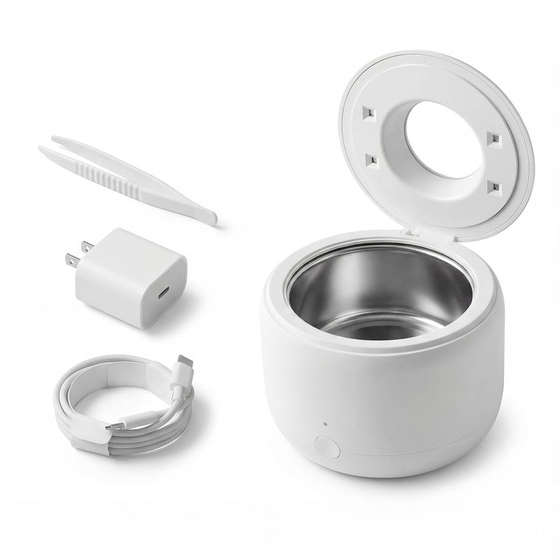 Ultrasonic Retainer Dental Cleaner Machine for Night Guards, Mouth Guards, Dentures, Jewelry, Aligner, Braces, Toothbrush with 2 Digital Timer Modes, 200ML, White