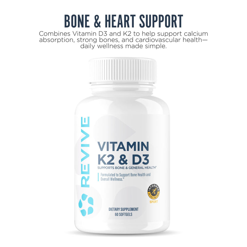 REVIVE MD Vitamin D3 & K2 Supplement for Women & Men, 5000 IU - Physician Formulated K2 & D3 Vitamin Supplement Supports Bone Health & Muscle Strength - Immune & Cardiovascular Support (60 Servings)