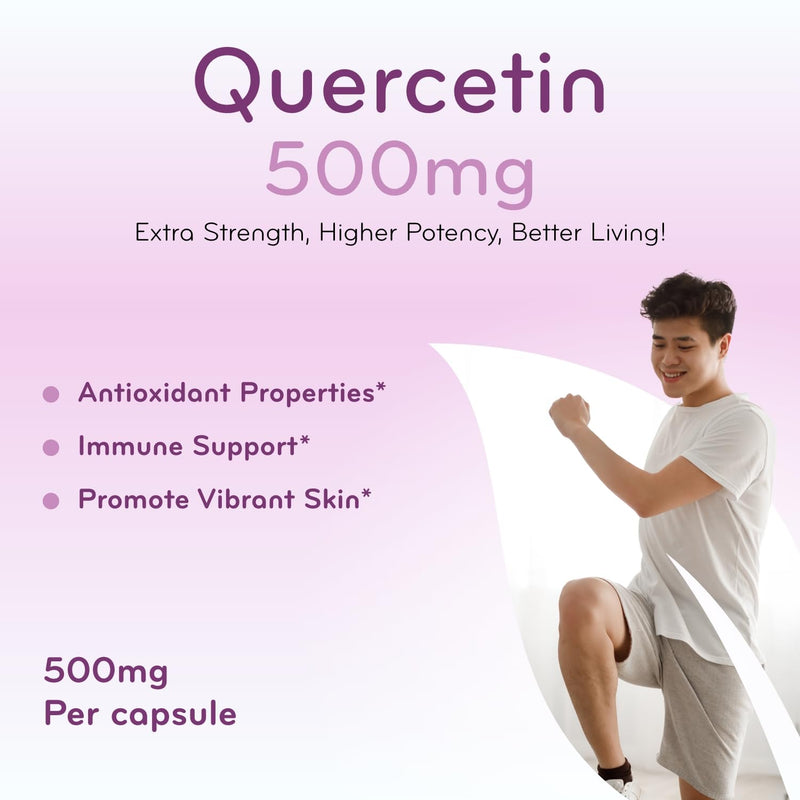 High Strength Quercetin 500mg Capsules - Quercetin Dihydrate Potent Flavonoid Antioxidant and Nutraceutical for Heart and Immune Support - Vegan Friendly - Made in a cGMP US Lab (200 Servings)