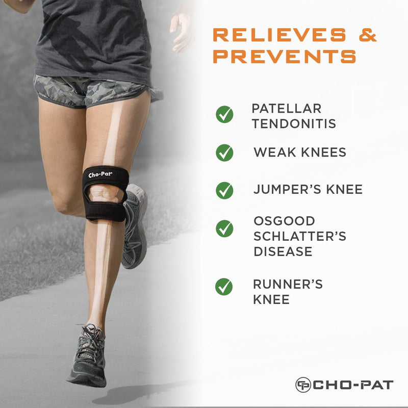 Cho-Pat Dual Action Double-Layer Adjustable Knee Strap, Full Mobility and Knee Pain Relief for Chondromalacia, Osgood Schlatter’s, Tendonitis, and Meniscus Tears, Medium Black - BeesActive Australia