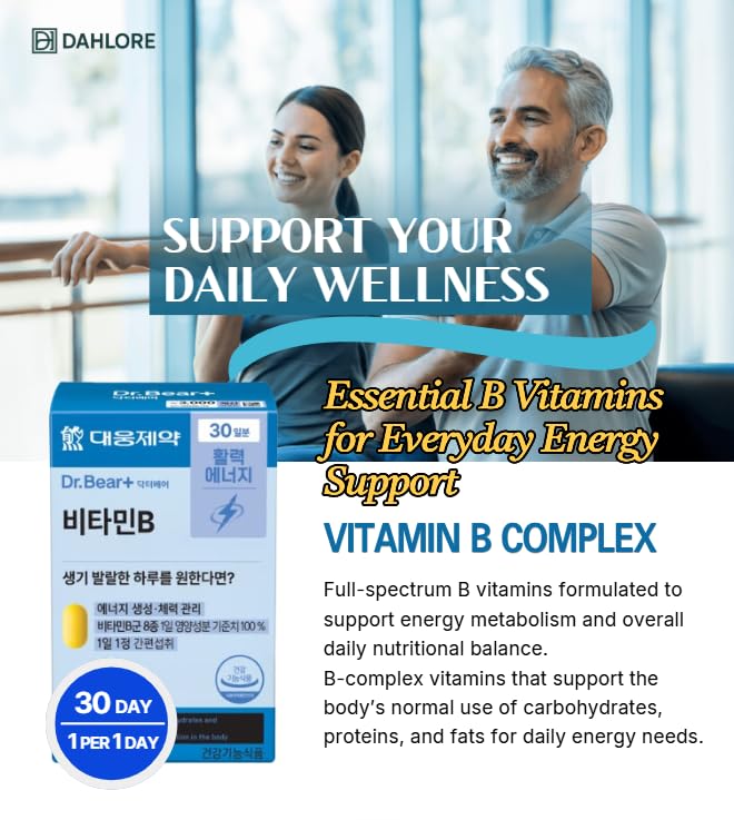 Vitamin B Complex – High-Potency B-Group Supplement for Energy Metabolism & Daily Vitality, 500mg x 30 Tablets, Convenient Once-Daily Formula, Made in Korea