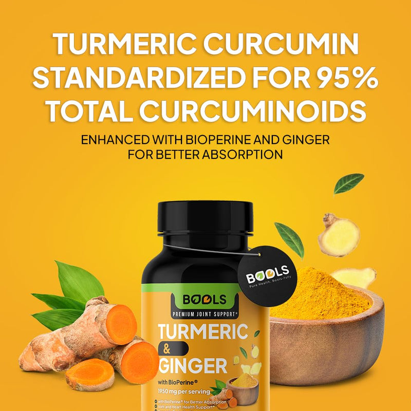 Turmeric Curcumin Supplement with BioPerine & Ginger, Turmeric Curcumin with Black Pepper 1950mg for Max Absorption Joint Support- Non-GMO Turmeric Supplement, Vegan, 240 Capsules - BeesActive Australia
