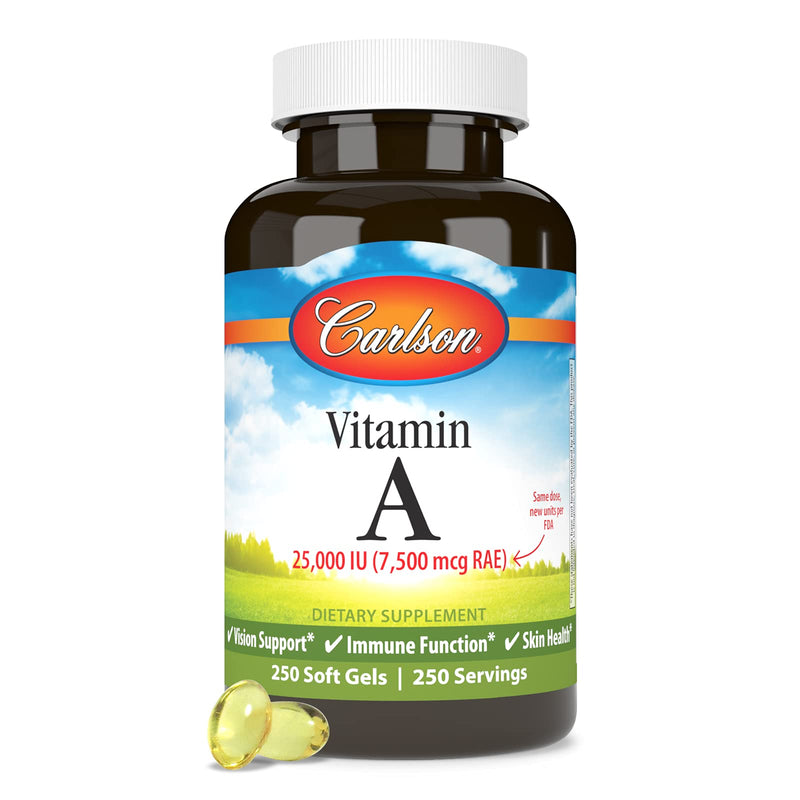 Carlson - Vitamin A, 25000 IU (7500 mcg RAE), Immune Support, Vision Health, Antioxidant, Vitamin A Supplements, 250 Softgels