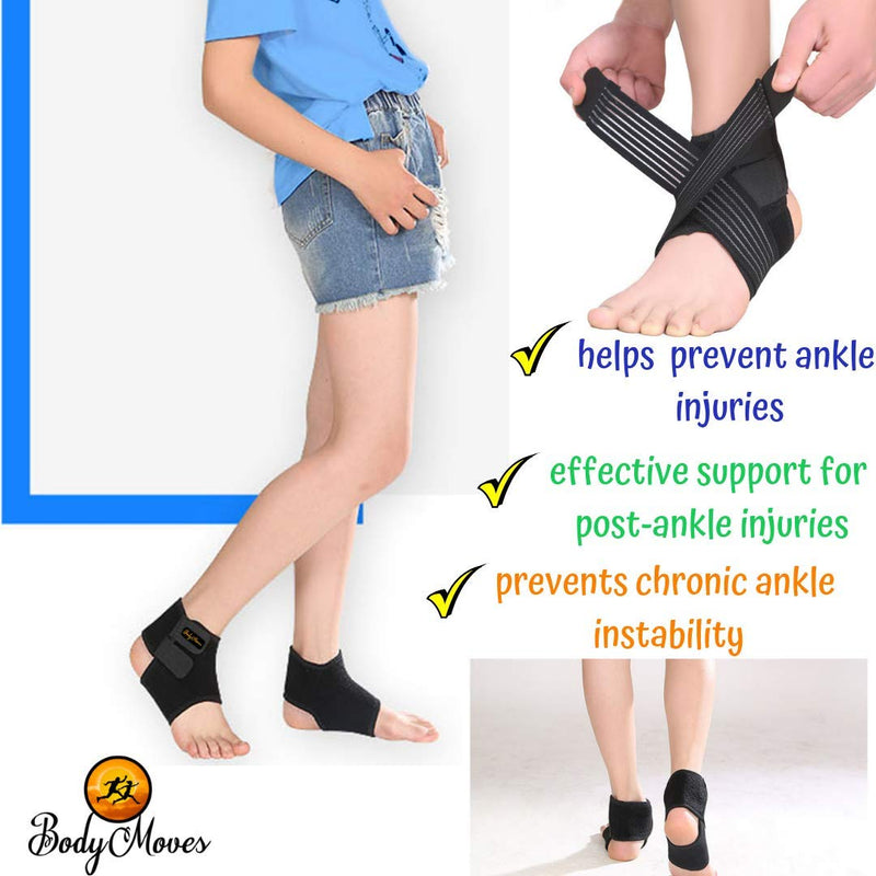 BodyMoves Kid's Ankle Brace Support Plus Hot and Cold Ice Pack (Sporty Black, Small for Little Kids (US 12-3)) Sporty Black - BeesActive Australia