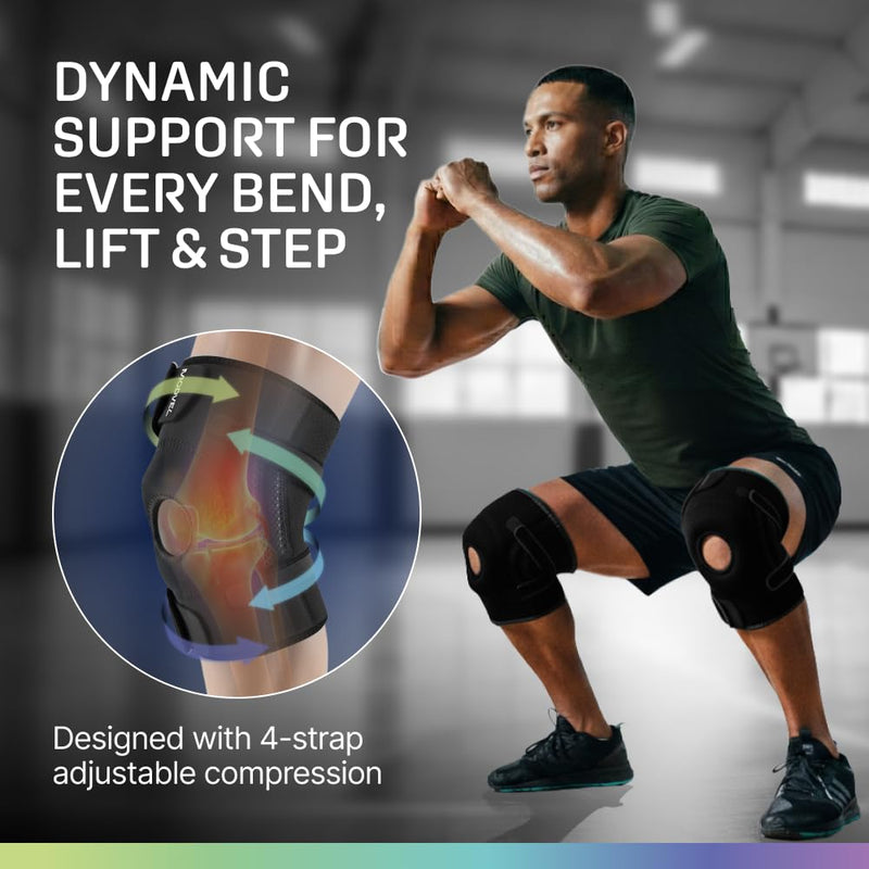 Modvel Knee Brace with Side Stabilizers & Patella Gel Pads for Pain Relief and Joint Support Breathable, Non-Slip Compression Sleeve for Men & Women, Arthritis, Meniscus, ACL Recovery XX-Large BLACK 1