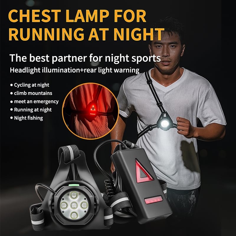 LED Reflective Vest Running Gear, Black Plastic Safety Vest with Headlight 5 Light 5 LED Light