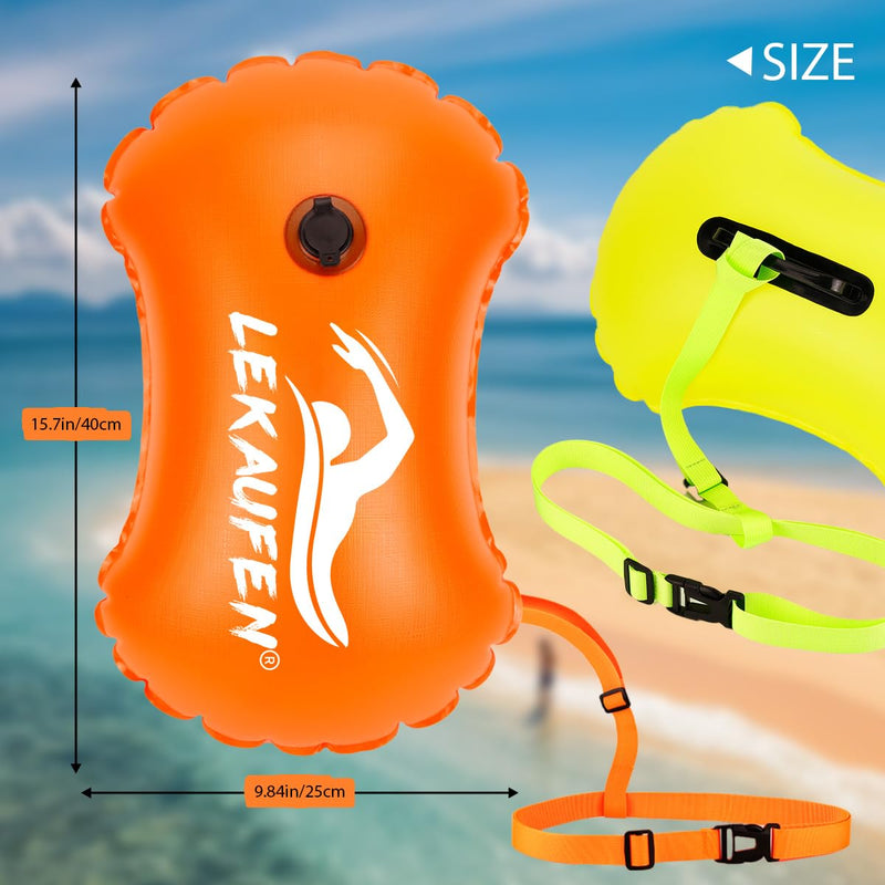 Swim Buoy for Open Water, Swimming Bubble Safety Float with Adjustable Waist Belt for Swimmers Triathletes Kayakers Snorkelers, Swimming Open Water Buoy for Safer Swim Training Orange and Yellow - BeesActive Australia