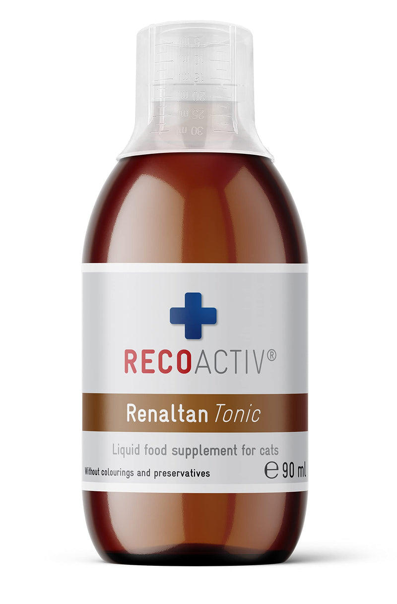 RECOACTIV Renaltan Tonic for cats, 3 x 90 ml, dietary supplement with phosphate binder to reduce the phosphate content of food for animals with renal insufficiency or CRI