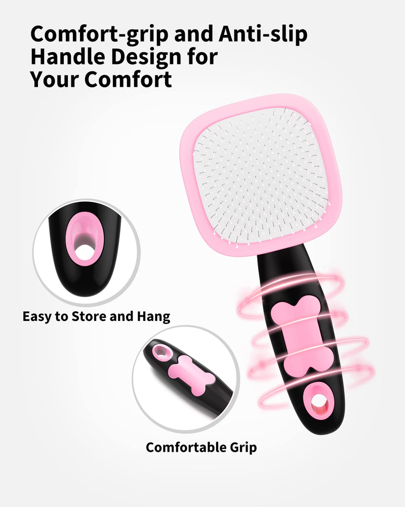 Glendan Dog Brush & Cat Brush- Slicker Pet Grooming Brush- Shedding Grooming Tools(Pink) Small Pink - BeesActive Australia
