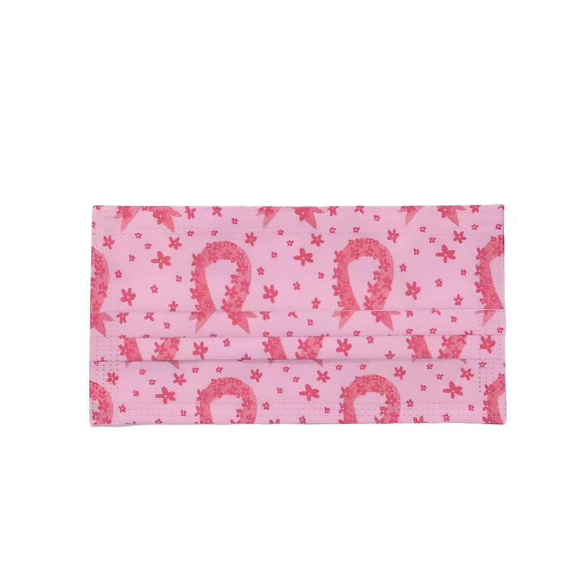 50 Pack Pink Ribbon Disposable Face Mask - Commemorative Breast Cancer Awareness Masks for October Love Your Breast Day Events & Charity Walks