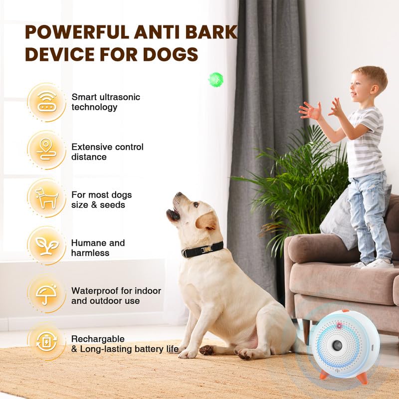 Dog Bark Deterrent Devices, Indoor Barking Dog Deterrent, 33FT Anti BarkingDevice for Dogs, Indoor Bark Control for Dogs Rechargeable BarkBox Stop Barking, White