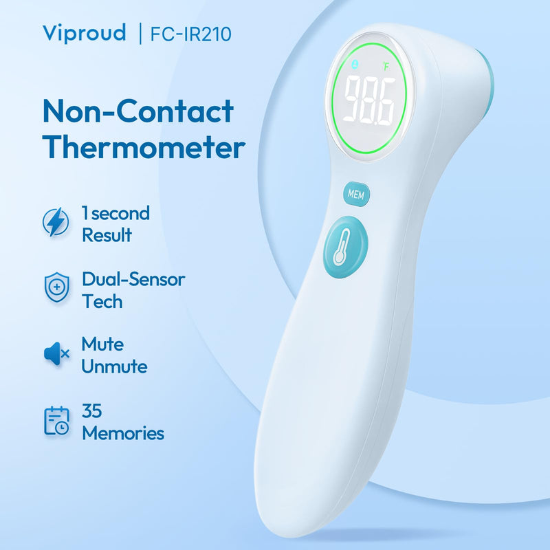 No-Touch Thermometer for Adults and Kids, 1-Second Fast Reading, Color-Coded Fever Alarm, Silent Mode, Object & Room Temperature Function Blue