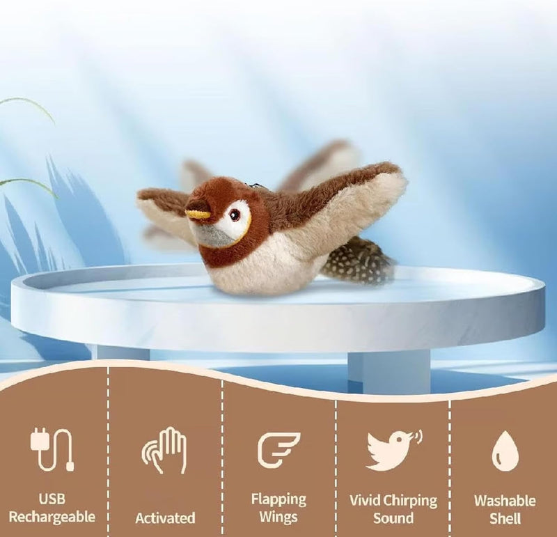 Interactive Chirping Bird Cat Toy,2025 New Flying Interactive Flapping Chirping Bird Cat Toy,Flying Bird Cat Toy for Indoor Adult Bored Cats,Pet Kitten Chase Plush Flying Bird - BeesActive Australia