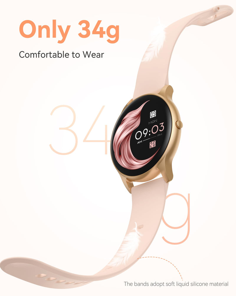 AGPTEK Smart Watch for Women, 5ATM Waterproof Smartwatch for Android and iOS Phones, Fitness Tracker Watch with 100+ Sports Modes, Heart Rate Monitor Pedometer Sleep Monitor, Pink Rose gold case with pink band - BeesActive Australia