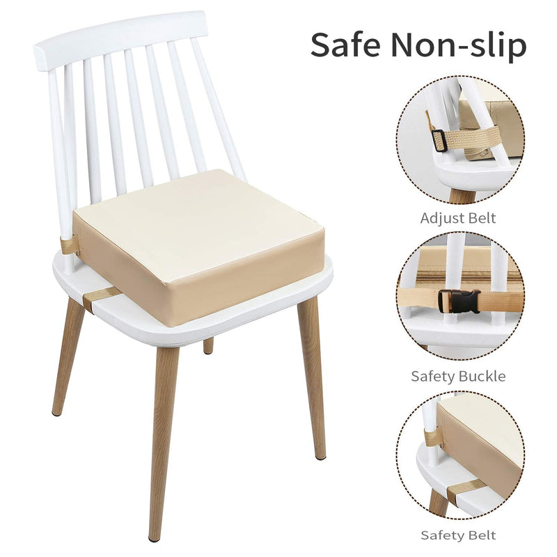 Toddler Booster Seat Dining, Washable 2 Straps Safety Buckle Kids Booster Seat for Dining Table, Portable Travel Increasing Cushion (Beige-PU) PU-beige - BeesActive Australia