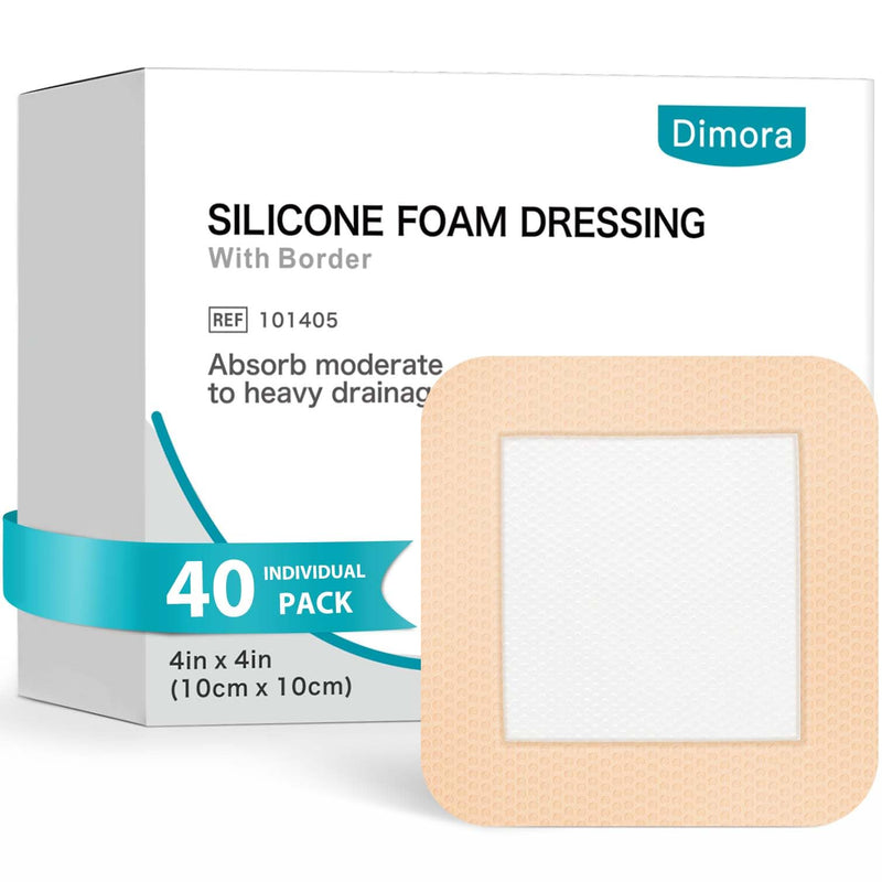 Dimora Silicone Foam Dressing 4"x4" for Wound Care Bed Sore Patches 40 Pack 4" x 4" (40 PCS)