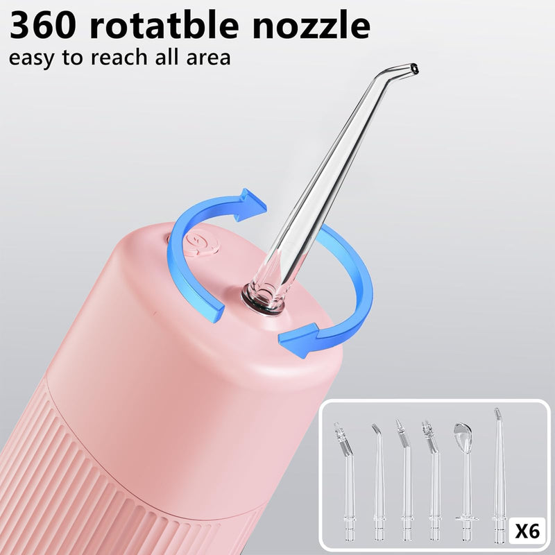 Portable Mini Water Flosser, Oral Irrigator Water Teeth Cleaner Pick with Telescopic Water Tank,3 Modes & IPX7 Waterproof, Home & Travel (Pink) Pink