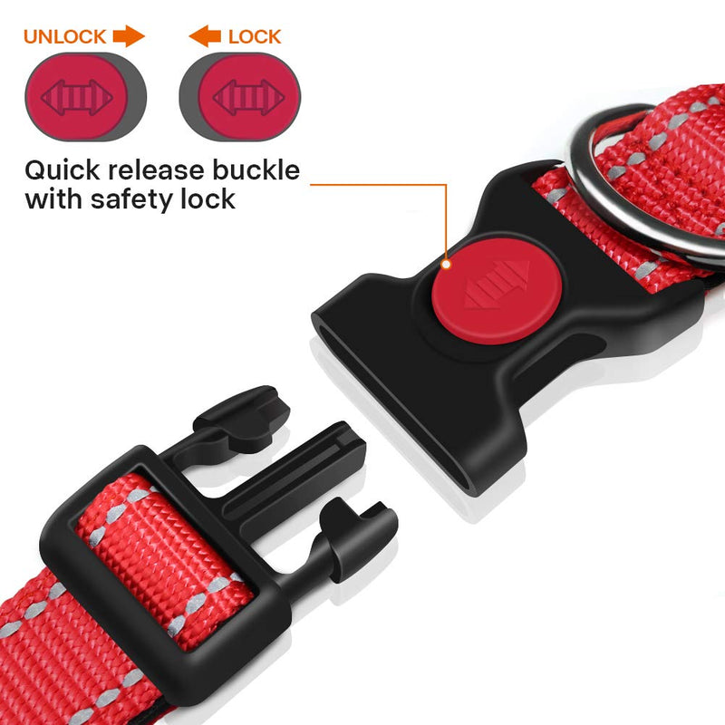 Taglory Reflective Dog Collar with Safety Locking Buckle, Adjustable Nylon Pet Collars for Large Dogs Female Male, Red, L Large (Pack of 1) - BeesActive Australia