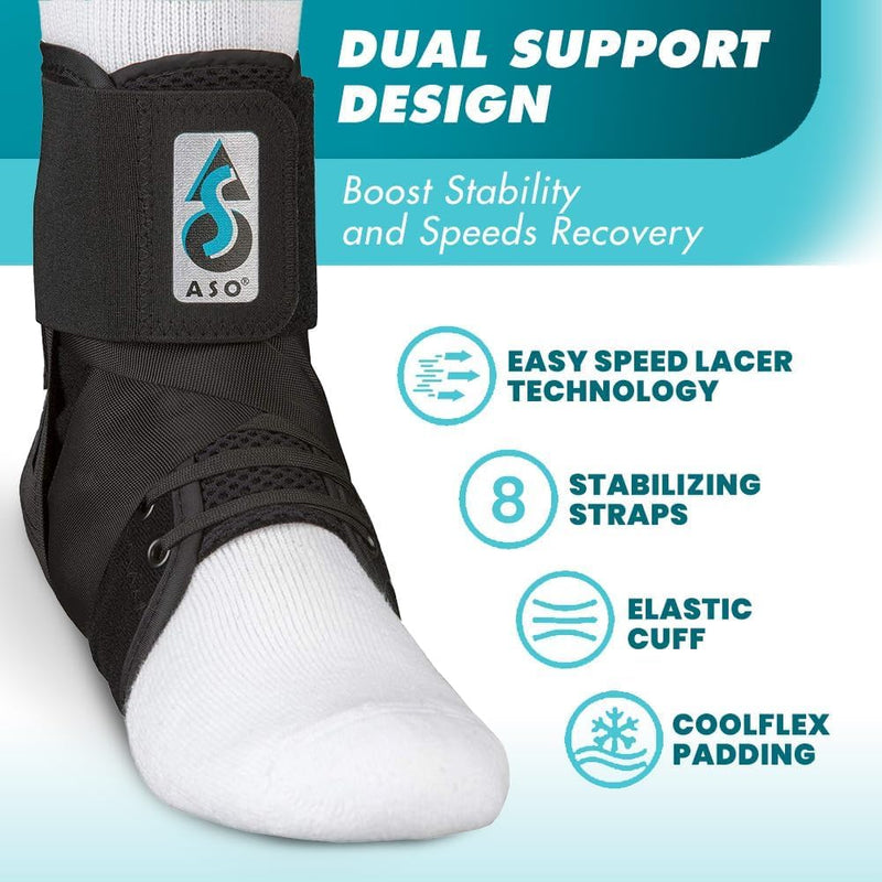 Med Spec ASO Speed Lacer – Ankle Brace for Sprained Ankle and Peroneal Tendonitis, Orthopedic Ankle Support for Men, Women, Adults, Teens and Kids, Sports Injury Recovery Black Medium
