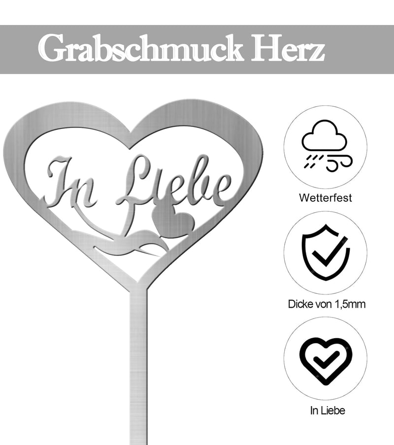 T TAKONE Grave Decoration Weatherproof - Stainless Steel Heart with Saying In Love - Grave Decoration for Cemetery, Pets and Memories, Suitable for Christmas, Winter and Dead Sunday Silver Heart - BeesActive Australia