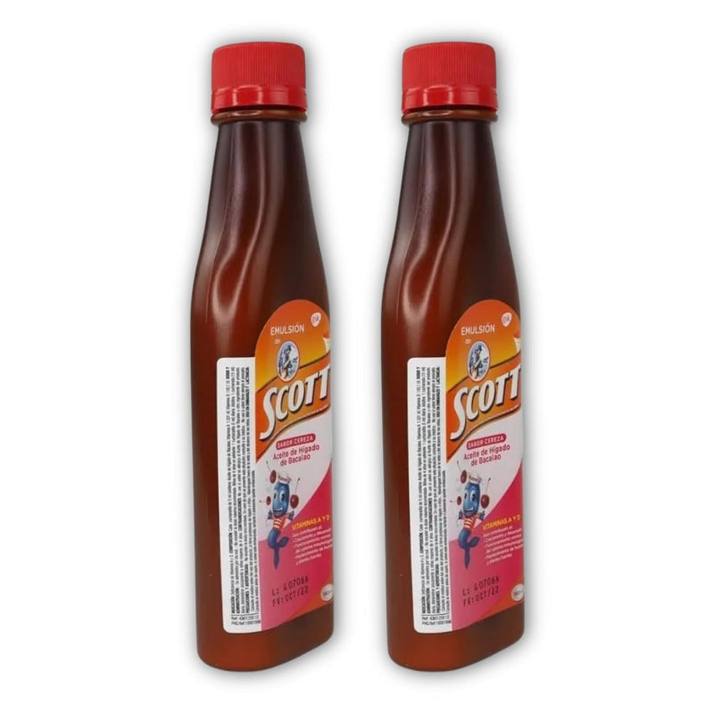 Emulsion de Scott Aceite de hígado de bacalao sabor Cereza - Pack de 2 de 6.1 fl oz - 180 ml - Suplemento dietético para niños con vitamina A y Calcio