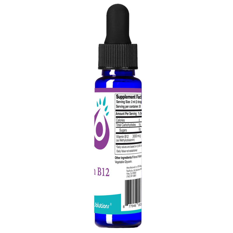 Life Solutions Liquid Vitamin B12 Methylcobalamin Drops, 2 Fl Oz | Made in USA, Supports Energy & Metabolism, High Absorption, Vitamina B12, Non-GMO, Gluten-Free