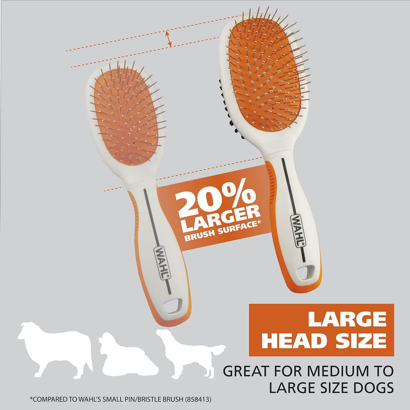 Wahl Premium Pet Double Sided Pin Bristle Brush with Patented Stacked Pin Design for Dogs - Removes Loose Hair & Stimulates the Skin while Creating a Soft Coat Shine - Model 858501 Orange 1 Count (Pack of 1) - BeesActive Australia