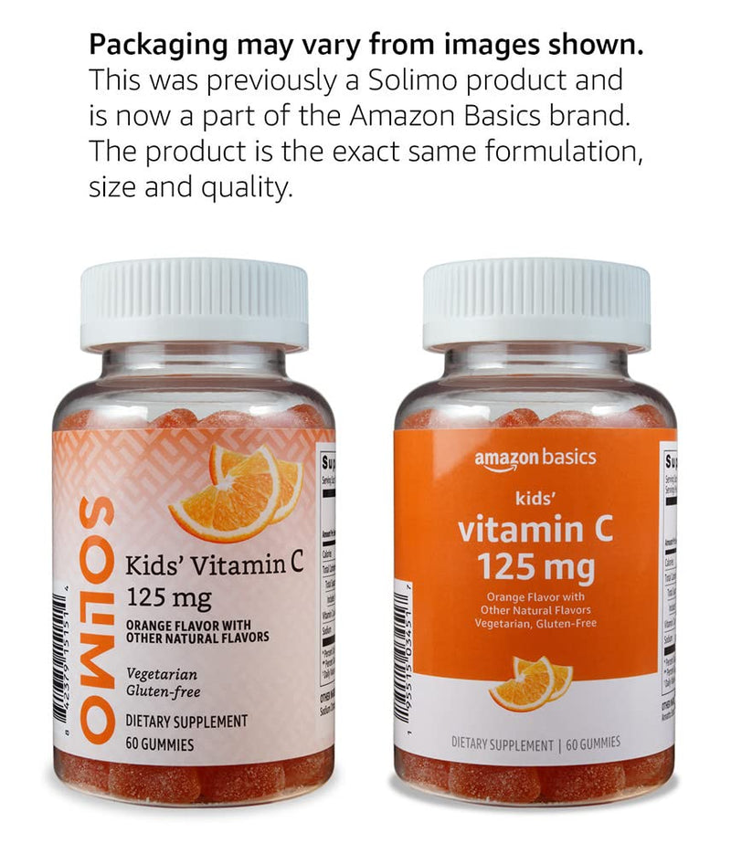 Amazon Basics Kids' Vitamin C 125mg Gummies, Orange Flavor, Soft Chew, 60 Count, Immune Health, Vegetarian, 2 Month Supply (Previously Solimo) 60 Count (Pack of 1)