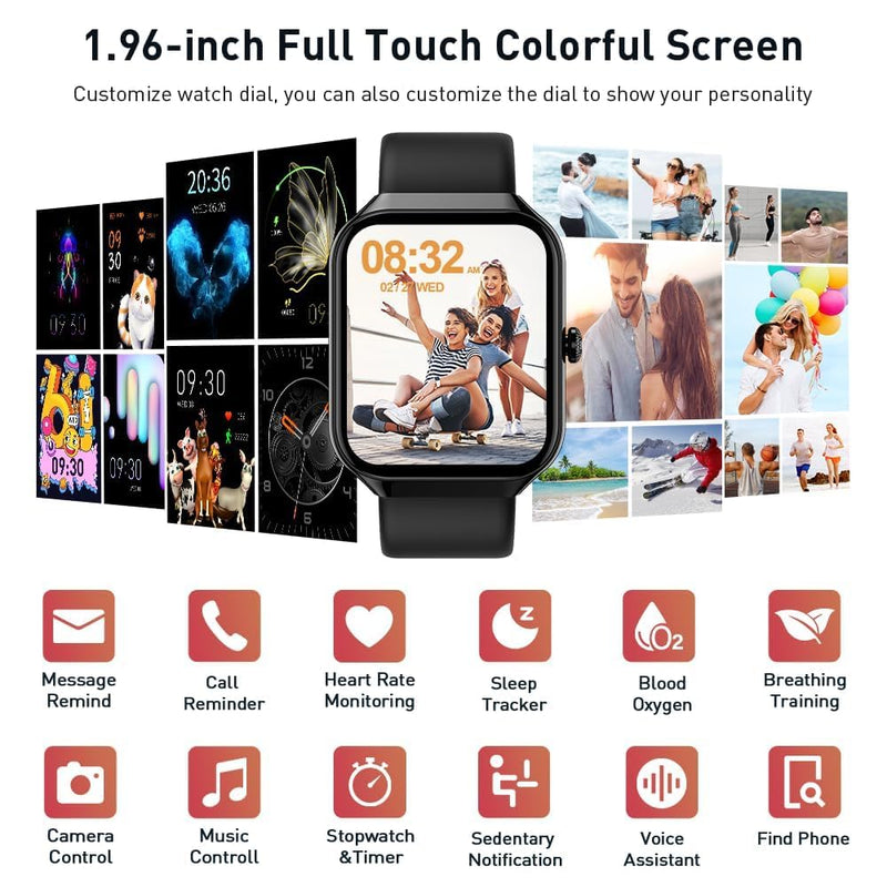 Smart Watch(Answer/Make Call), 1.96" HD Smartwatch for Men Women, 2026 Fitness Watch with 110+ Sport Modes/Heart Rate/Sleep Monitor/Pedometer, IP68 Waterproof Fitness Activity Tracker for Android iOS - BeesActive Australia