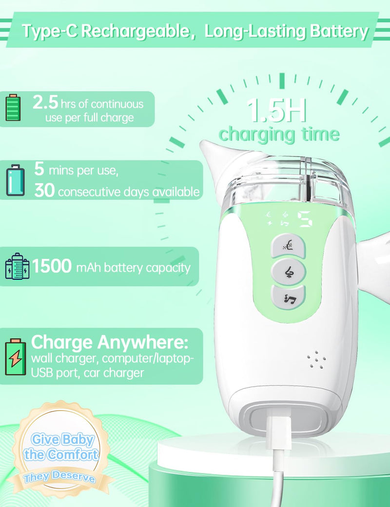 Nasal Aspirator for Baby,2-in-1 Smart Electric Nose Sucker, 2026 Upgraded with AI Anti-Backflow Protection,70Kpa Hospital-Grade Suction,15ml Large Capacity,5 Levels,Ultra-Quiet with Music-Green Green - BeesActive Australia