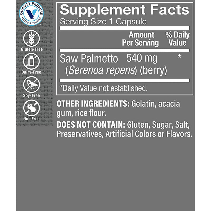 The Vitamin Shoppe Saw Palmetto Berries 540 MG, 100 Capsules | 540 MG Whole Saw Palmetto Berries per Capsule, Formulated to Support Prostate Health as Part of Men’s Daily Wellness 1 Count (Pack of 1)
