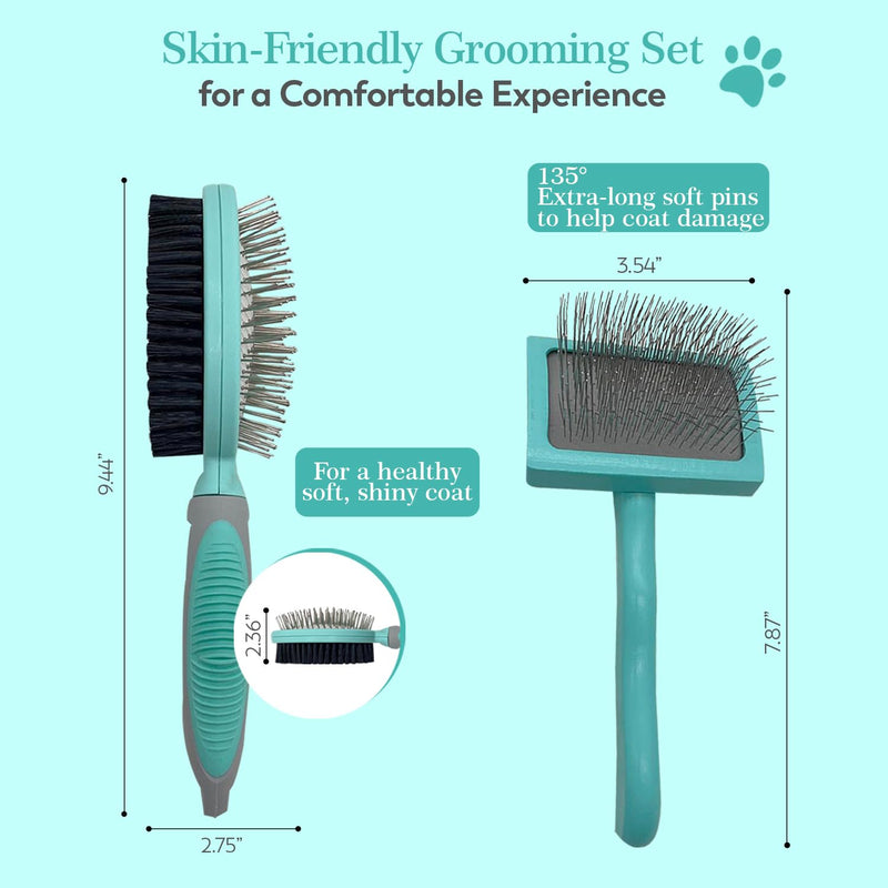 Dog Slicker Brush For Grooming Pet Hair, Best Brushes For Golden & Poodle, Skin Friendly Deshedding Grooming Tool For Dogs, Long Short Haired Brushes For Dogs & Cats, Pet Double Sided Pin Brush - BeesActive Australia