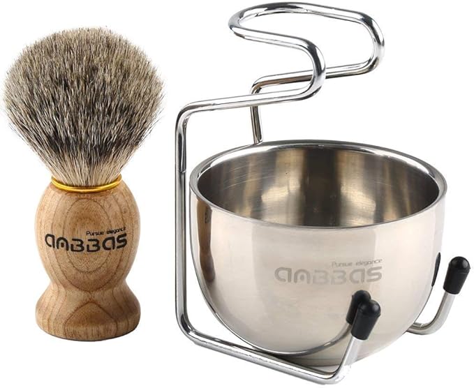 Easy Raku® Beard Brush Shaving Brush Set of 3 Pure Badger Hair Shaving Brushes Stainless Steel Razor Stand Stainless Steel Shaving Soap Bowl Shaving Foaming Facial Wash Brush for Men Black -  Australia