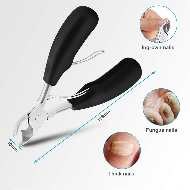 Thick Toenail Clippers, Podiatrist Toe Nail Clippers for Ingrown & Thick & Men & Seniors Toenail and Nail Surgical Grade Stainless Steel Toenail Trimmer Nipper (Grey) Black