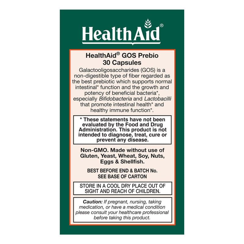 HealthAid GOSPrebio, Prebiotic Fiber, Once Daily, 30ct, Helps Proliferation of Beneficial Bacteria in the Gut, Galactooligosaccharides