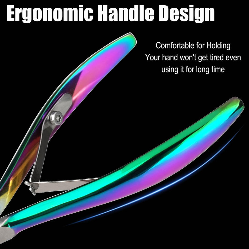 LePinko Professional Cuticle Trimmer with Cuticle Pusher, Super Labor-saving Dead Skin Nippers, Sharp Hangnail Remover for Fingernail Toenail, Pedicure Manicure Nail Care Tool for Women Men, 7mm Jaw Rainbow Color - BeesActive Australia