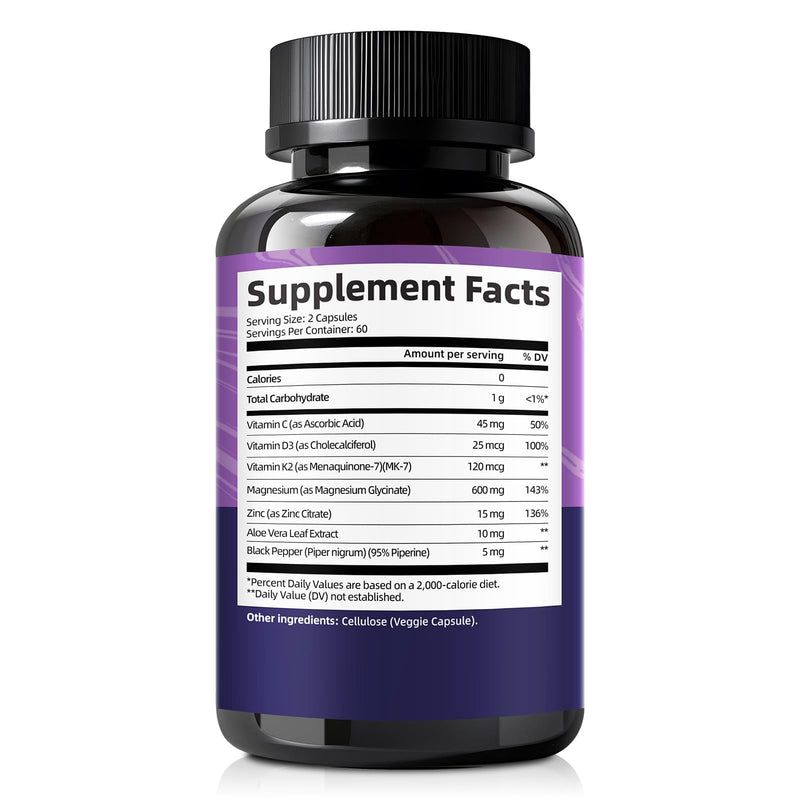 7-IN-1 Magnesium Glycinate 600mg Vitamin D3 K2 Supplement, 120 Capsules | High Absorption Magnesium Complex for Relaxation, Muscle, Energy & Sleep Health for Men & Women, Vegan, Non-GMO, Gluten-Free