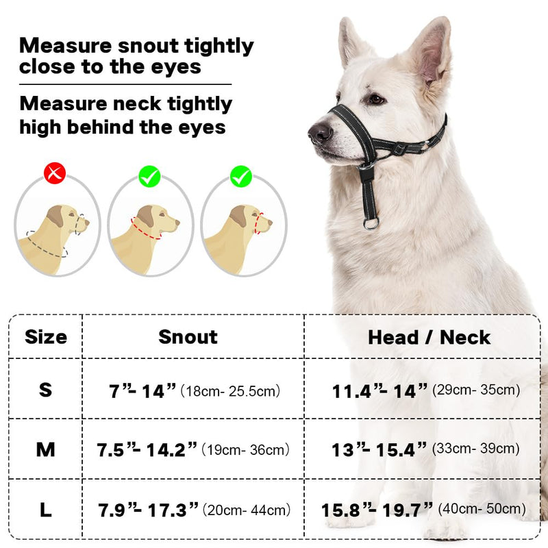 No-Pull Dog Headcollar - Reflective Head Halter Collar for Dogs, Padded Dog Head Collar to Stop Heavy Pulling, Anti-Pull Muzzle Leash (Black, Medium) Black - BeesActive Australia