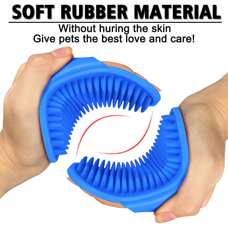 2 Pcs Dog Grooming Brush, Pet Shampoo Brush Dog Bath Grooming Shedding Brush Soothing Massage Rubber Comb with Adjustable Strap for Short Long Haired Dogs and Cats Blue & Yellow - BeesActive Australia