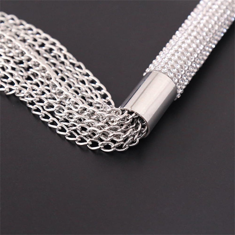 BDSM Metal Chain Whip Diamond Handle Aluminium Flog Flogger Fetish Slave Sub Sex Toy Bondage SM Ass Spanking Bondage Slave for Beginner Silver one size - BeesActive Australia