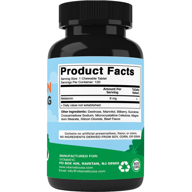 Vitamatic Melatonin for Dogs - 6 mg - 120 Beef Flavored Chewable Tablets ((Pack of 2)) (Pack of 2)