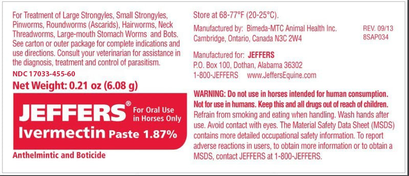 Jeffers Ivermectin Horse Dewormer | 6 Doses | Gel Dewormer for Horses - BeesActive Australia
