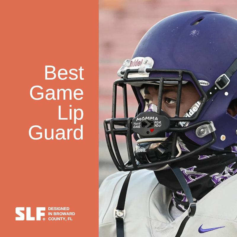 SLEEFS Football Mouth Guard - Lip/Mouthguard with Helmet Strap - Lip/Teeth Protector Mouthpiece - No Boil - for Youth/Adults, Maximum Air Flow, for All Sports - Momma This One for You Black - BeesActive Australia