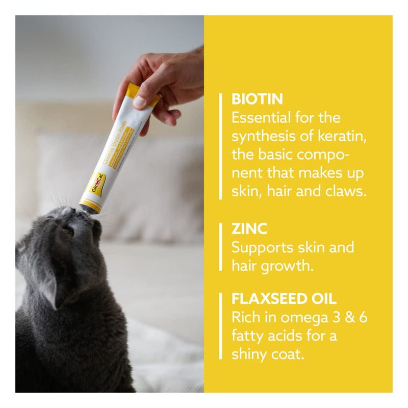GimCat Cheese Biotin Paste - With tasty cheese, zinc and linseed oil for coat, skin and claws - 1 tube (1 x 100 g) 100 g (Pack of 1)
