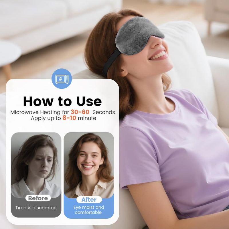 Microwave Heated Eye Mask, Steam Warm Compress for Dry Eyes, Work with Relieve, Blepharitis & Stye Treatment (Gray) Style 1 - Gray - BeesActive Australia