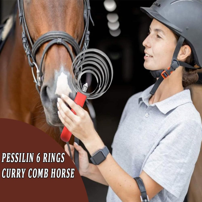 6 Rings Curry Comb Horse Brush Scraper Reversible Stainless Steel Livestock Shedding Comb with Soft Touch Grip for Horses Dog Pet - BeesActive Australia